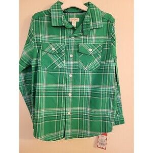 Cat & Jack Boys Size S 6/7 Green Plaid L Sleeve Button Down Shirt Easter Spring